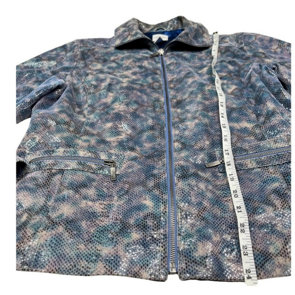 Chicos 100% Leather Jacket Blue Grey Snakeskin Womens Size 1.5 (Medium sz 10)